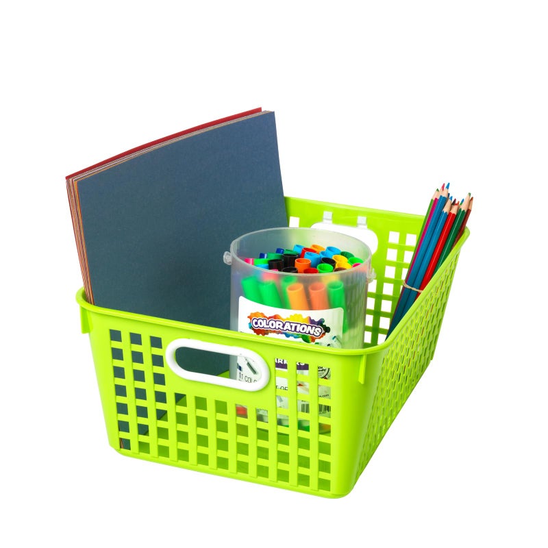 Really Good Stuff Large Plastic Storage Baskets with Handles, 13.75" x 9.75" x 5", Neon Group Colors, for Books & Supplies, Organize Classroom & Home - Image 4